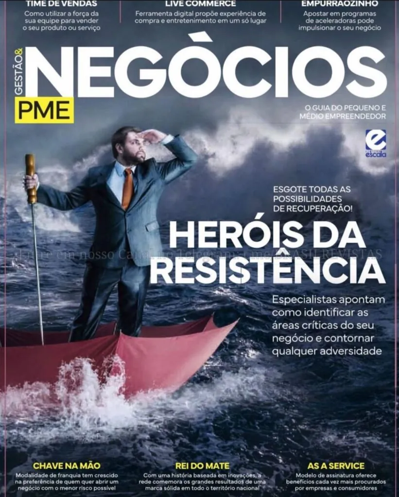 Capa da revista Gestão e Negócios PME, da Editora Escala, com a chamada Heróis da resistência