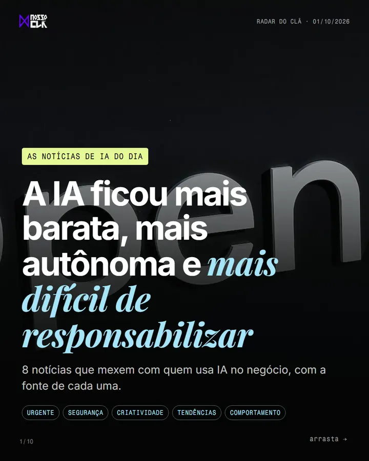 Post do Nosso Clã: A IA ficou mais barata, mais autônoma e mais difícil de responsabilizar