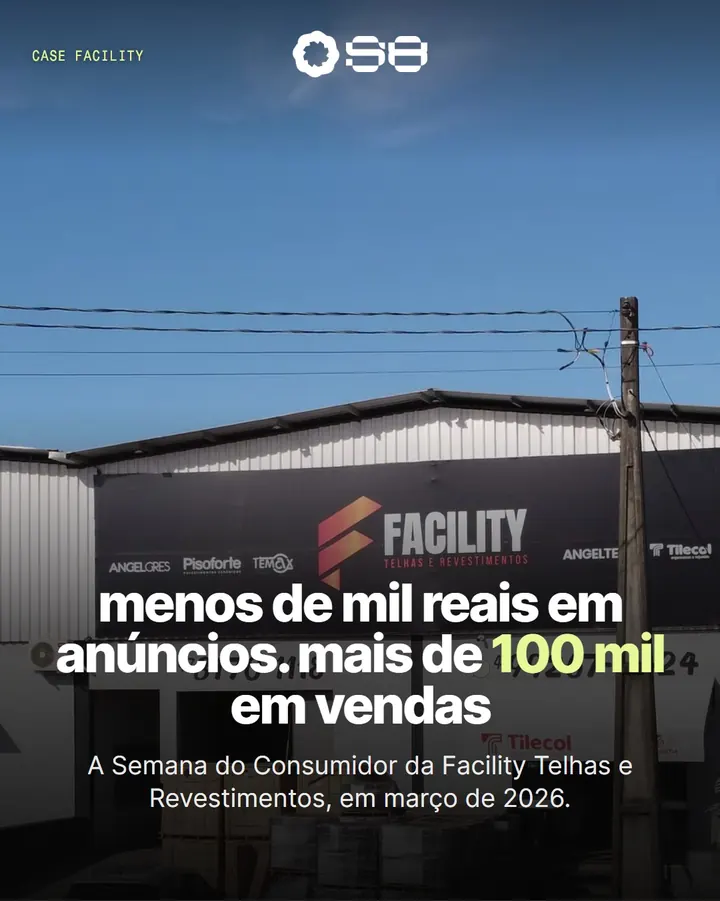 Post da S8 com o case Facility: menos de mil reais em anúncios, mais de 100 mil em vendas